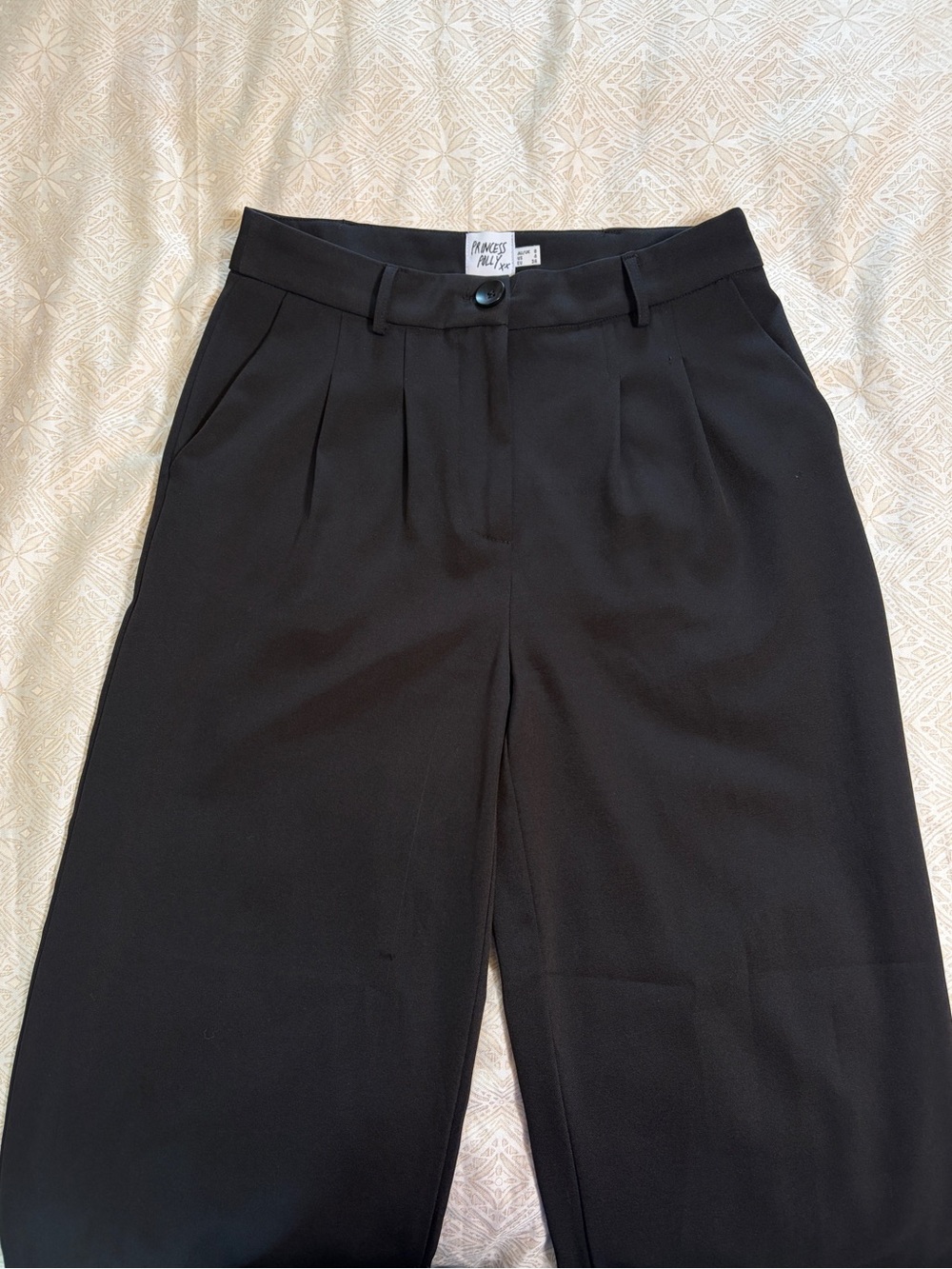 Princess Polly Black Pleated High-Rise Wide-Leg Trousers